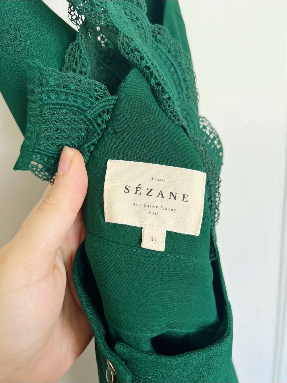 Sezane • Ombeline Dress emerald green mini criss cross lace strap open back - Picture 6 of 14